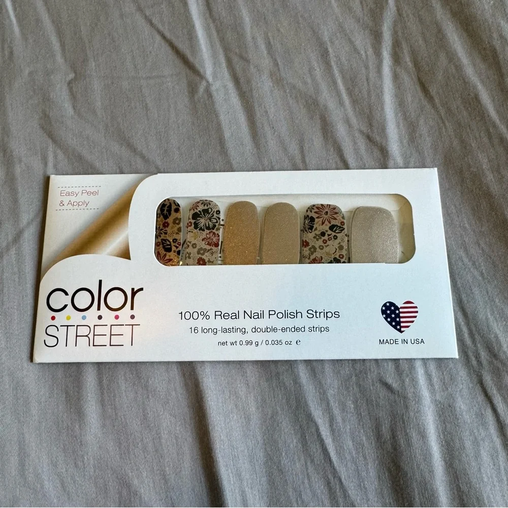 *Retired, HTF* Color Street: Petal Pusher | Gold Floral Metallic Blue Red Fall - Picture 3 of 9